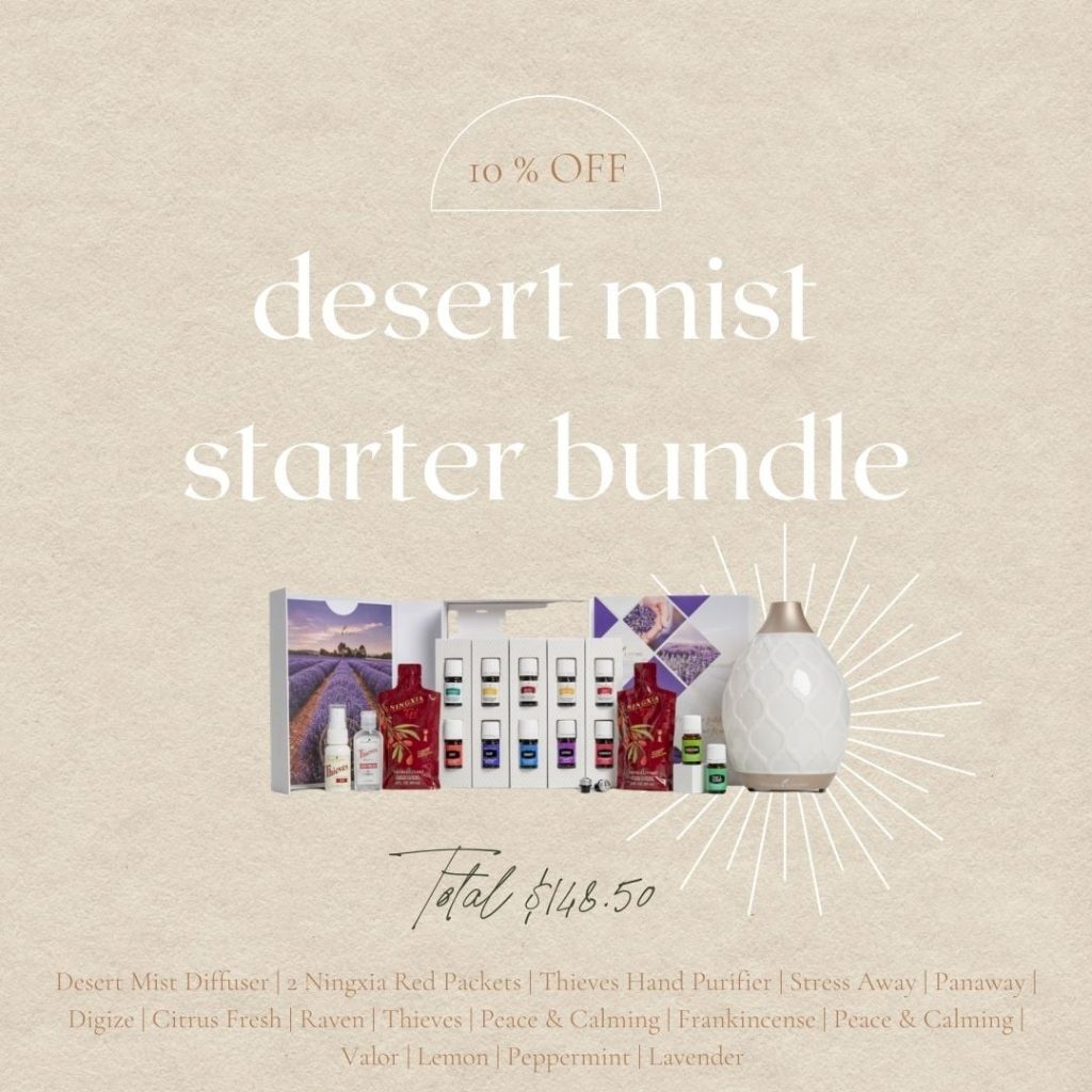 Young Living Sale, 10% off, Premium Starter Kit with the Dessert Mist Diffuser, 12 of the best oils